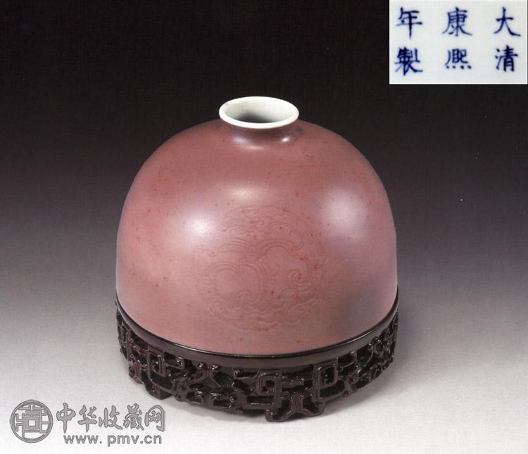 清康熙 豇豆红暗刻夔龙太白尊 清康熙 豇豆红暗刻夔龙太白尊