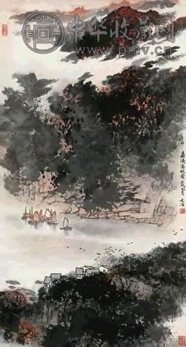 宋文治 1982年作 嘉陵高秋图 立轴 设色纸本 宋文治 1982年作 嘉陵高秋图 立轴 设色纸本