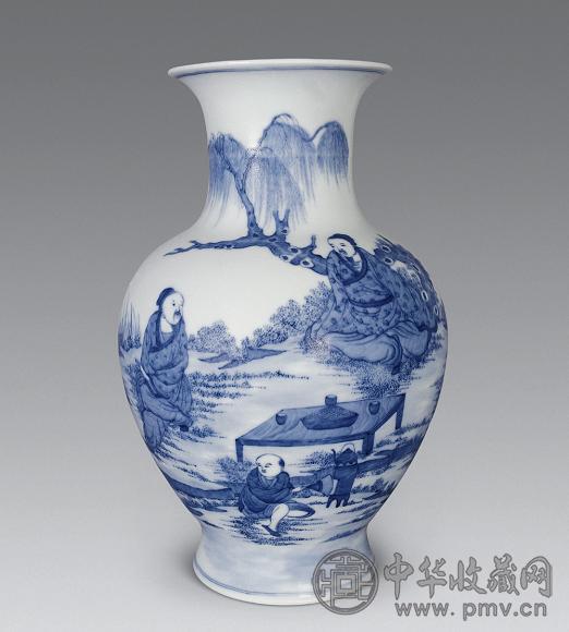 民国 青花人物高士尊