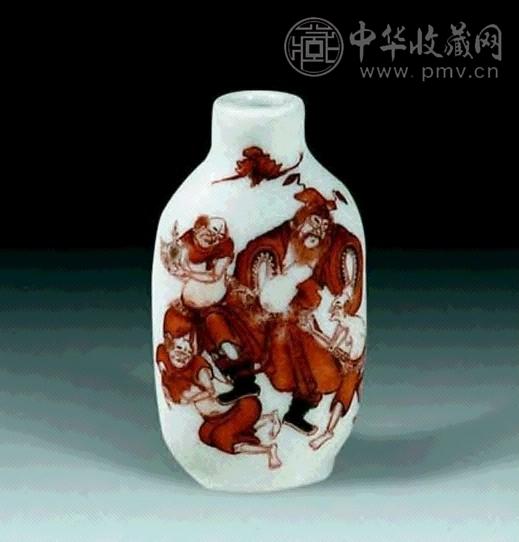 清 红彩钟馗烟壶