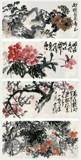 王个簃 1976年作 花卉 八帧 设色纸本