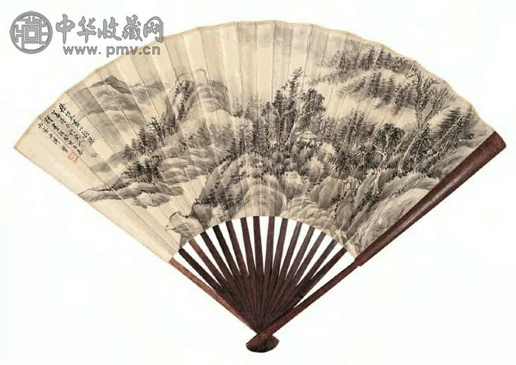 顾麟士 1923年作 林泉高致图 行书 扇面 水墨笺本