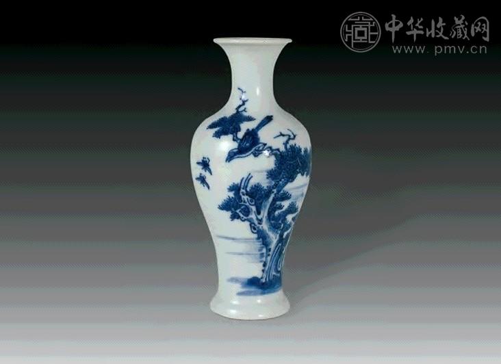 清乾隆 青花松鸟图观音尊