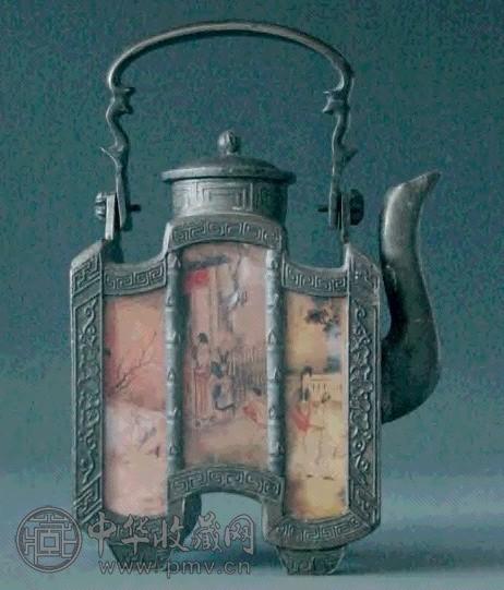 铁嵌双面镜画茶壶