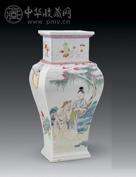 清 粉彩人物兽耳方尊