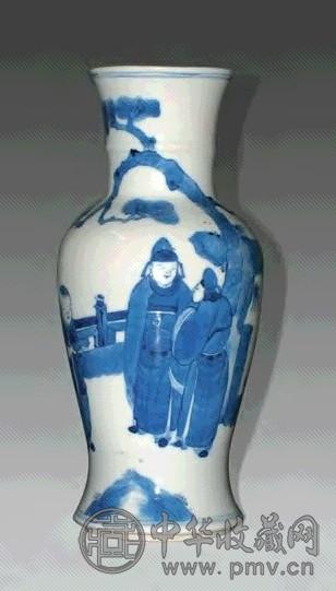 清 青花人物观音尊