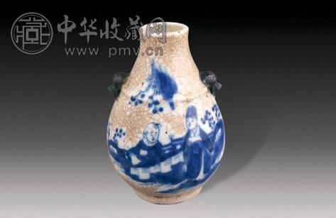 清同治 哥瓷青花人物小尊