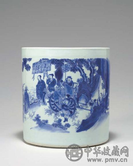 清青花人物纹笔筒