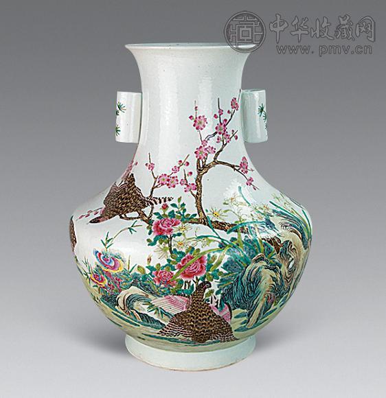 民国 粉彩平安富贵纹双耳尊