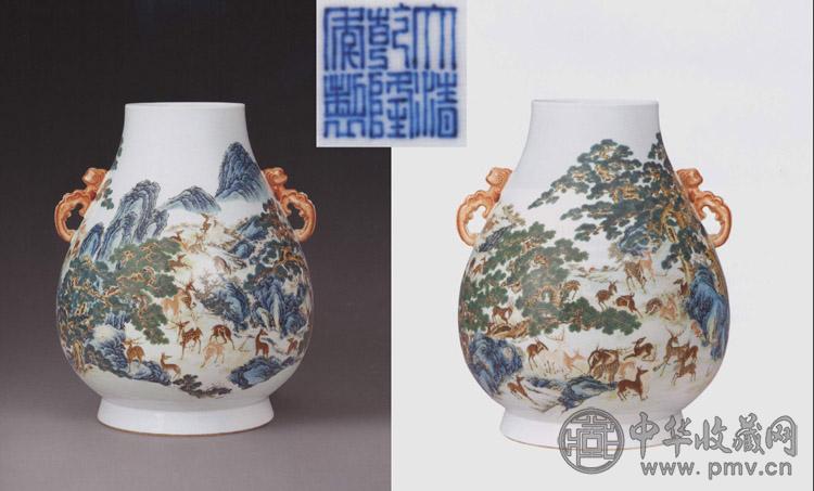 清乾隆 粉彩百鹿图双耳尊 清乾隆 粉彩百鹿图双耳尊