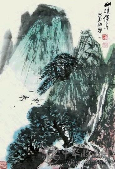 秦岭云 山水 镜心 设色纸本