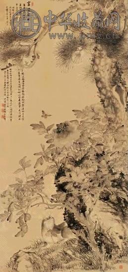 吴镜辉 1886年作 富贵猫蝶图 立轴 水墨绢本