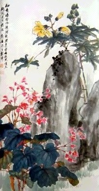 程璋 花卉 立轴 设色纸本