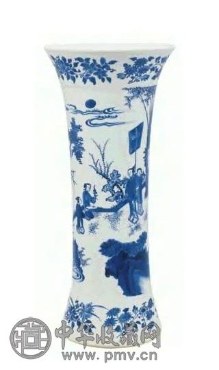 明崇祯 青花三国人物故事筒觚