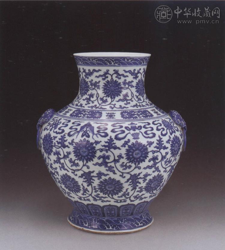 清 青花缠枝花卉双耳尊 清 青花缠枝花卉双耳尊