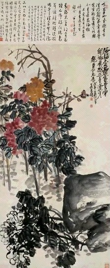 吴昌硕 1918年作 富贵花开 立轴 设色纸本