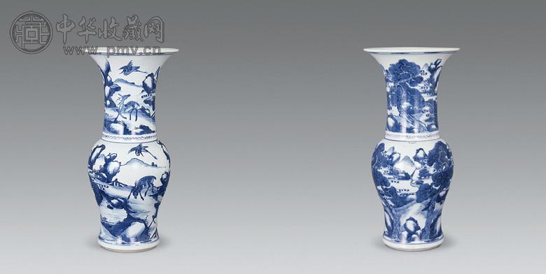 清康熙 青花鹿鹤同春纹花觚