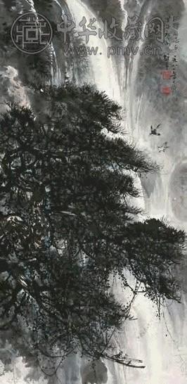 黎雄才 苍岩飞瀑图 立轴 设色纸本