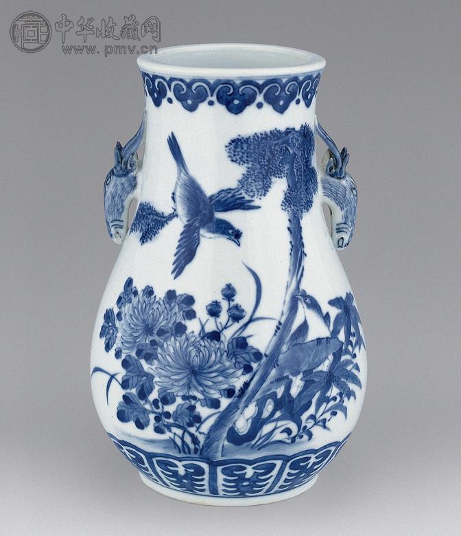 清光绪 青花花鸟鹿头耳尊