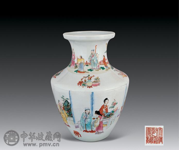 民国 粉彩戏曲故事图洗口尊