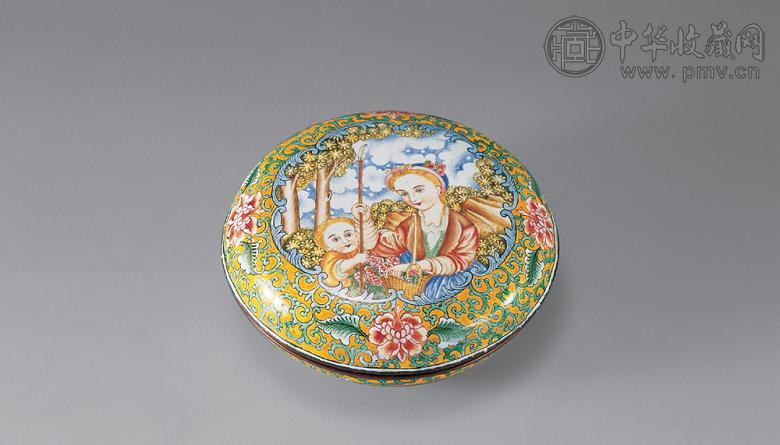 清 铜胎画珐琅人物印盒