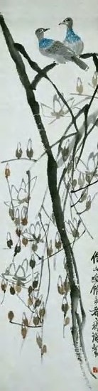 齐白石 现代 玉兰双禽 轴