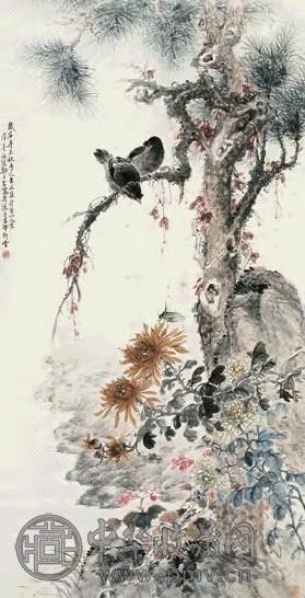 郑午昌 辛未(1931年)作 花鸟 屏轴 设色纸本