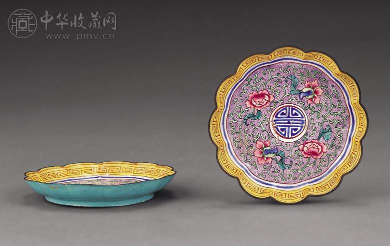 清 铜胎画珐琅花卉盘(1对)
