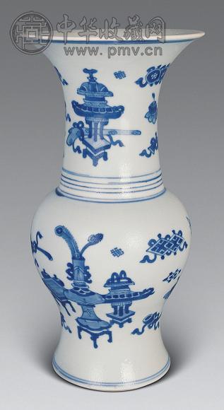 清康熙 青花博古小花觚