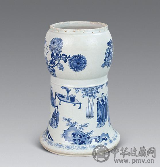 明崇祯 青花人物花觚