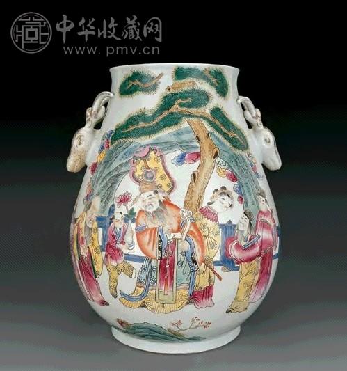 民国 粉彩人物鹿头尊