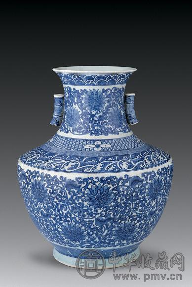 光绪-民国 青花番莲纹竹节耳尊