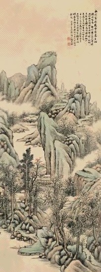 何维朴 1913年作 秋山暮霭 立轴 设色绢本