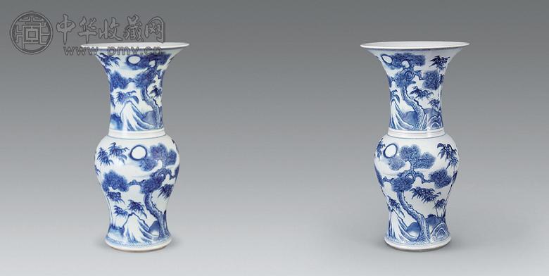 清康熙 青花松竹梅纹花觚