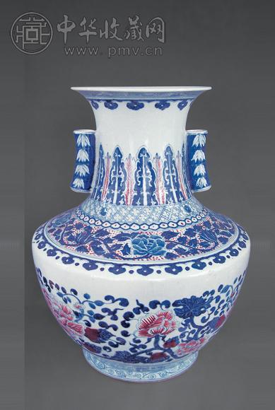 清 青花釉里红花卉纹竹节耳尊