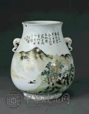 清光绪 浅绛彩山水象耳尊