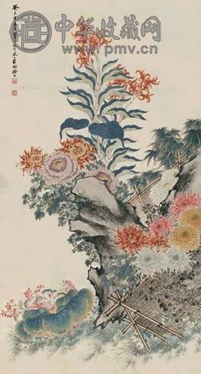 江寒汀 1943年作 秋卉 立轴 设色纸本