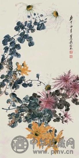 吴笠仙 庚午(1930年)作 菊花 立轴 设色纸本