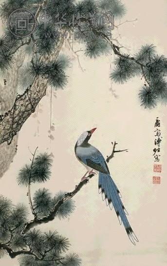 溥佐 松鹊图 立轴 设色纸本