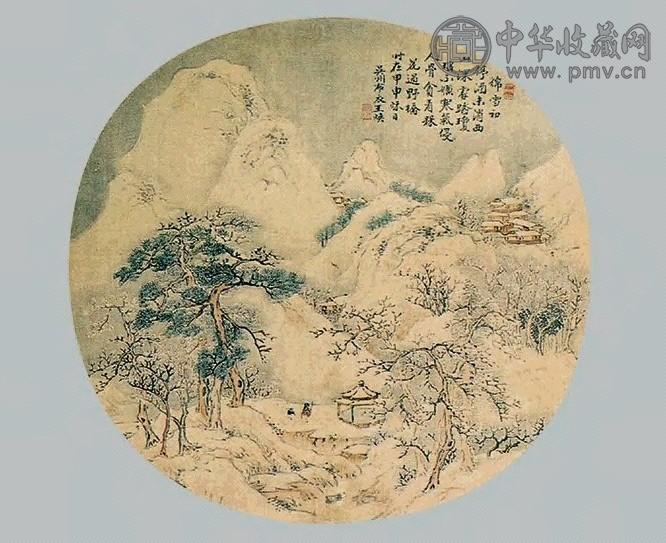 萧焕 山水 圆光 绢本