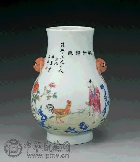 民国 彩教子归宗兽耳尊