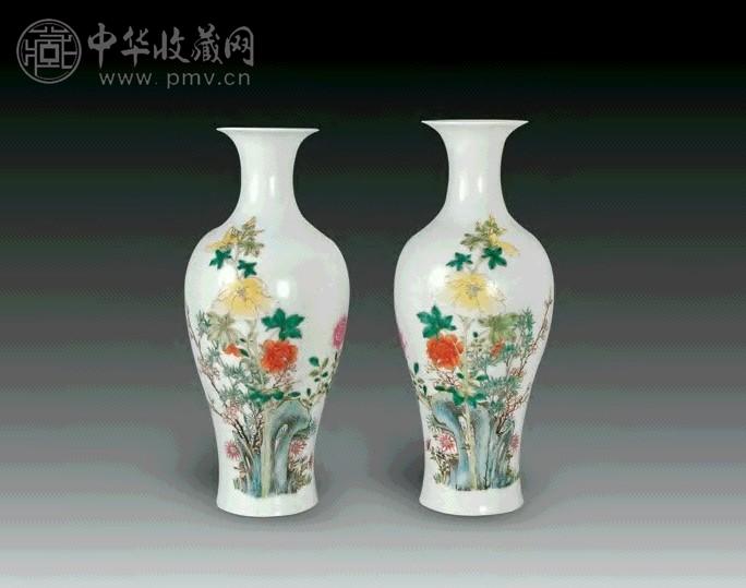 民国 粉彩花卉观音尊(2件)