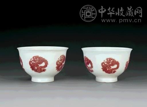 清康熙 釉里红团龙碗(1对)