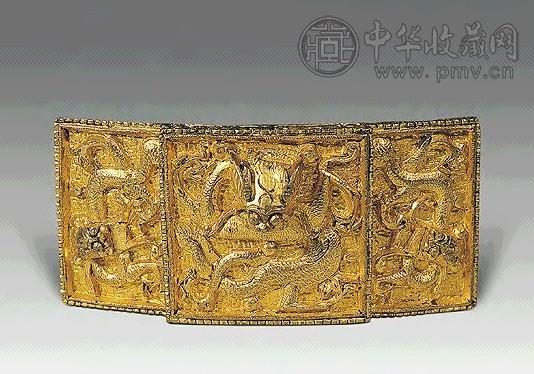 清乾隆 铜鎏金刻龙纹带扣