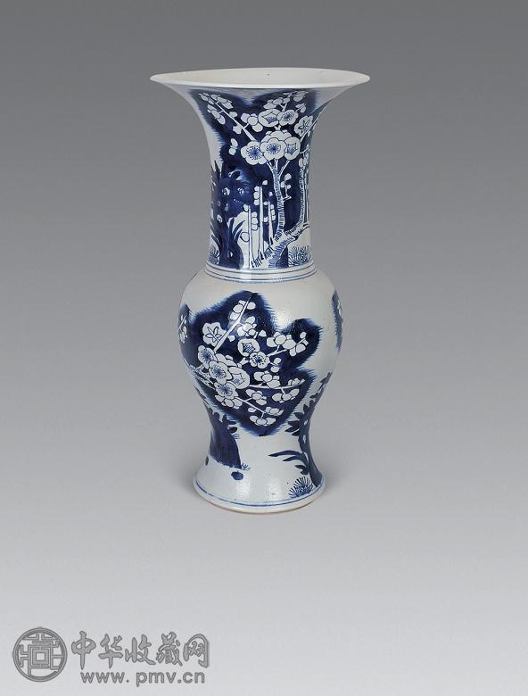 清康熙 青花月影梅花纹花觚