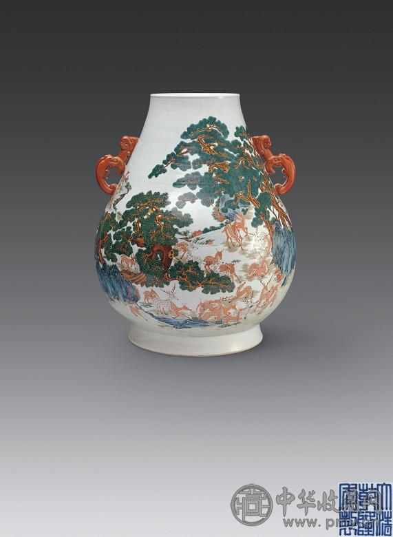 清 粉彩百鹿图尊