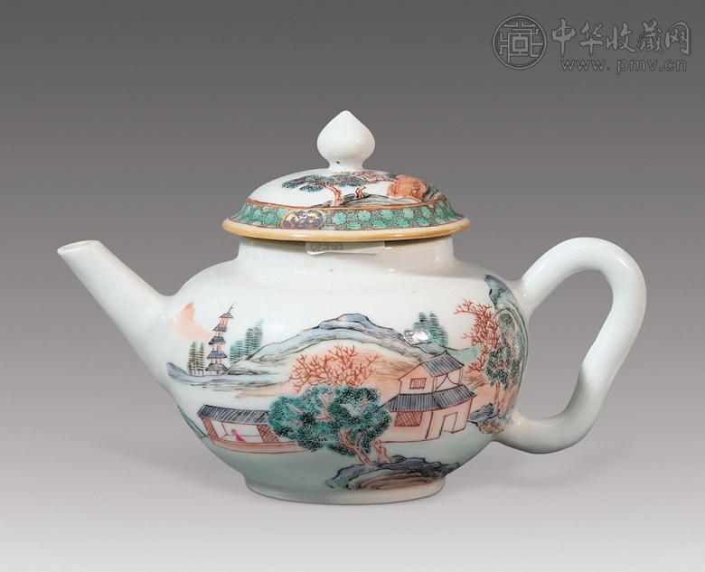 清乾隆 粉彩山水人物纹茶壶