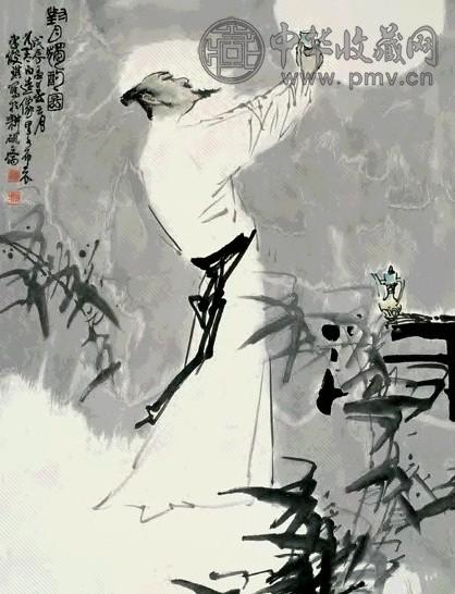 李俊琪 1988年作 邀月图 立轴 设色纸本