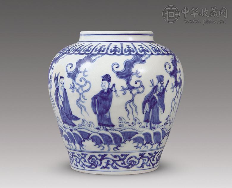 明嘉靖 青花八仙人物纹罐