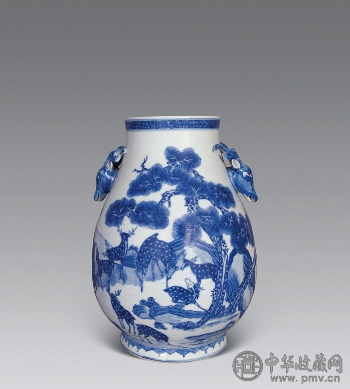 清光绪 青花松鹿鹿头尊